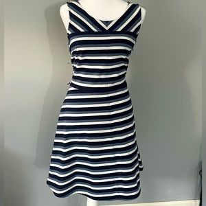 Tommy Hilfiger striped midi dress, navy blue grey white, size 8